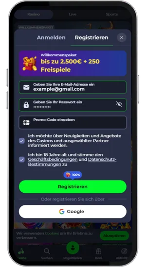 Eingabe eines Promo Codes und Einzahlung ab 10 €, um Chicken Road zu spielen