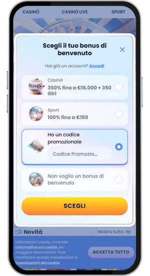 Inserimento del codice promo e deposito da 10 € per giocare a Chicken Road